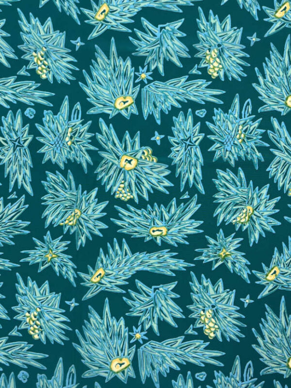 Crepe de Chine BIO Seide, Blumenprint, Petrol