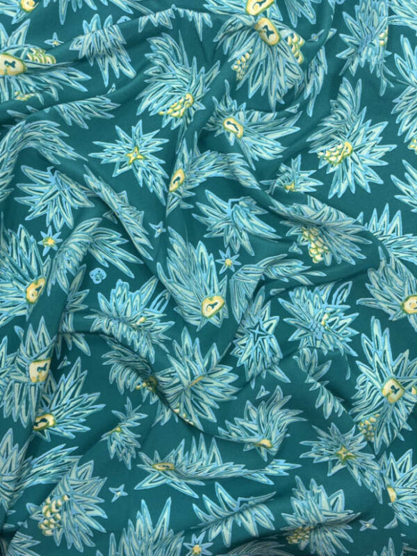 Crepe de Chine BIO Seide, Blumenprint, Petrol