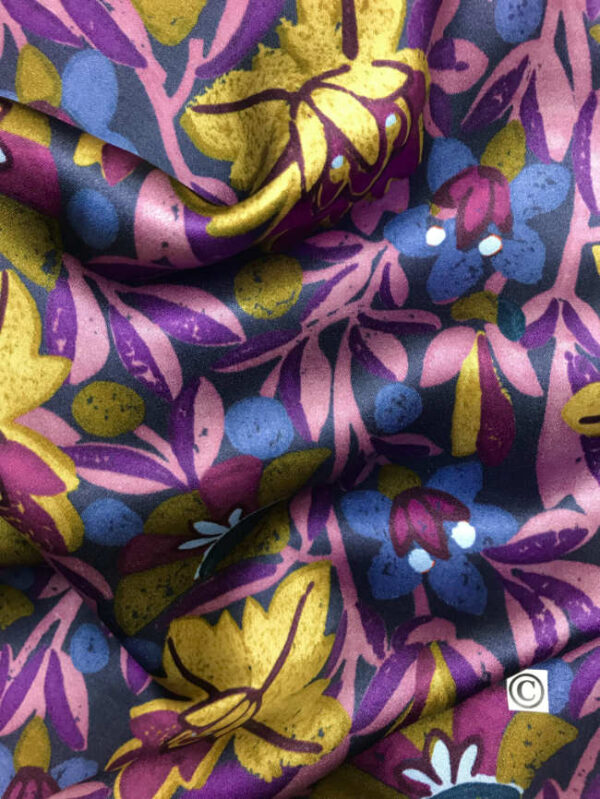 Silk satin, flowers, purple - Image 2