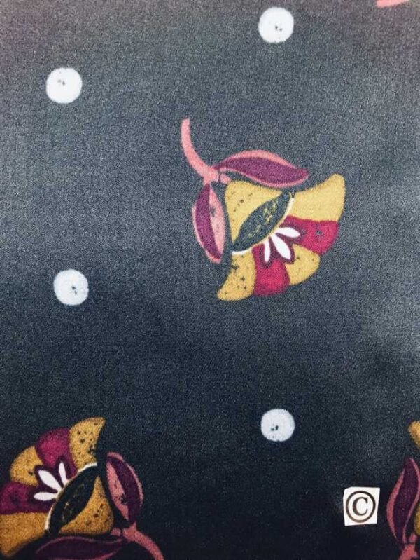 Silk satin, dots and flowers, dark blue