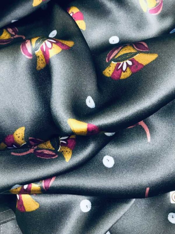Silk satin, dots and flowers, dark blue - Image 2